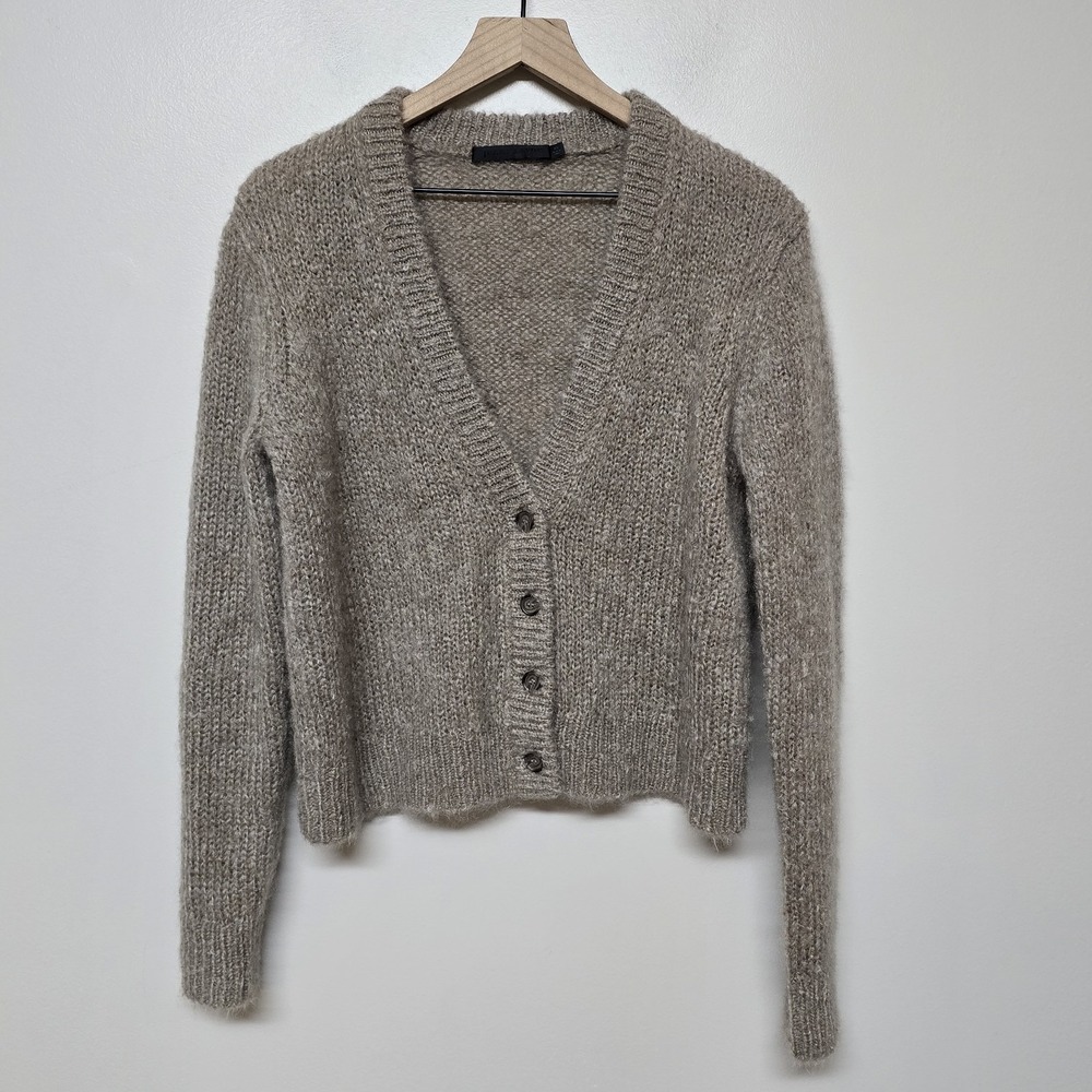Jenni Kayne Womens Mohair Boyfriend Cardigan Sweater Stone Sz XS - Picture 2 of 8
